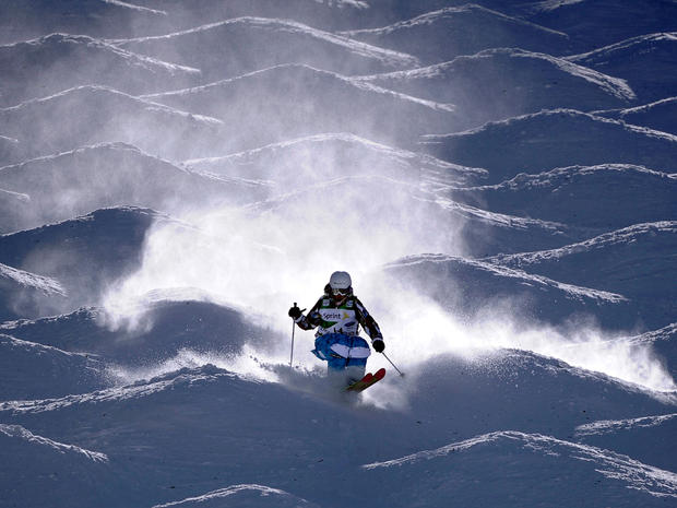 Deborah Scanzio competes in the finals at the freestyle skiing world championships 