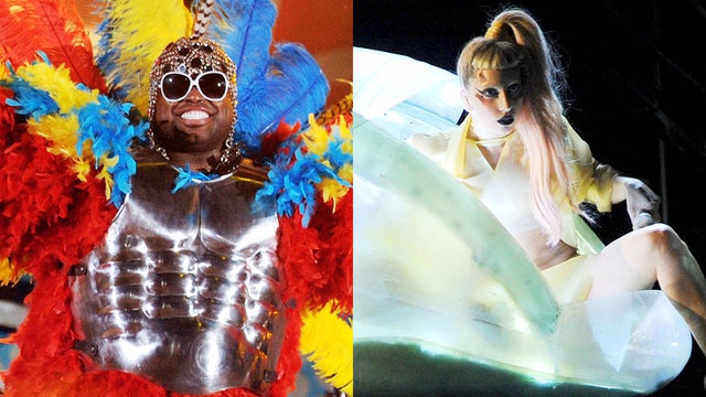 Cee Lo Green and Lady Gaga square off for craziest costume at 2011 Grammy Awards. 