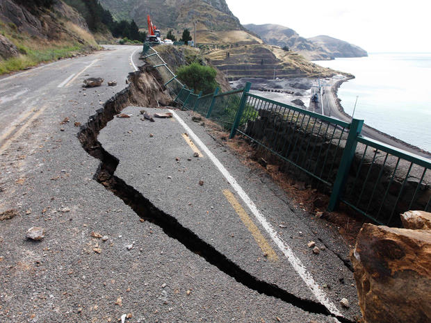damaged road on the outskirts of Christchurch 