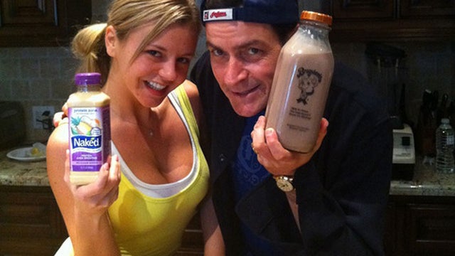 Charlie Sheen and Rachel Oberlin in a photo Sheen posted on Twitter with the caption "Choose your vice." 