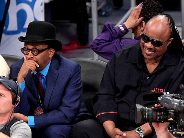: Director Spike Lee (L) and singer Stevie Wonder sit in the audience during the 2011 NBA All-Star game at Staples Center on February 20, 2011 in Los Angeles, California. NOTE TO USER: User expressly acknowledges and agrees that, by downloading and or usi 