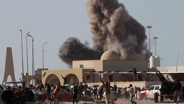 check point between the oil town of Ras Lanouf and Bin-Jawad town, eastern Libya, March 7, 2011. 