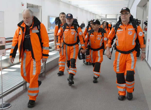 Swiss rescue team arrives at Narita airport, near Tokyo 