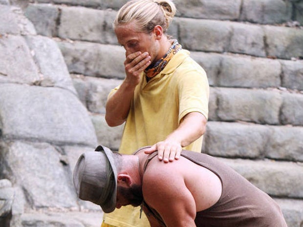 Matt reacts after beating Russell in the duel on "Survivor: Redemption Island."