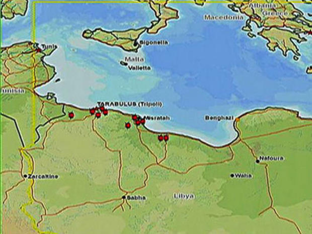 Sites of coalition missile strikes in Libya 