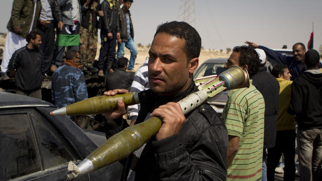 Libyan rebel with missiles 