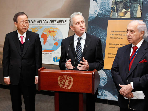 U.N. Messenger of Peace Michael Douglas speaks at UN ceremony. 