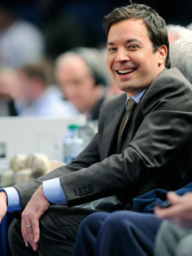 Jimmy Fallon watches the NBA's New York Knicks and Orlando Magic play in NYC. 