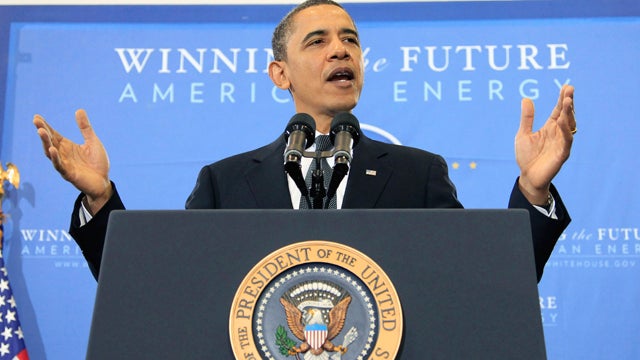 President Barack Obama gestures during his speech on America's energy security 