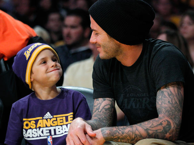 Davis Beckham and son Romeo at L.A. Lakers game 