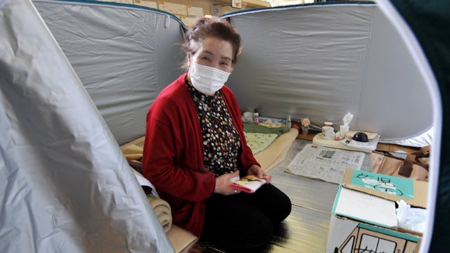 Japanese earthquake evacuee living in a shelter in Iwate prefecture 