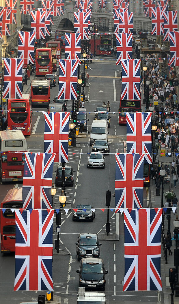 British Union Jack flags are pictured on 