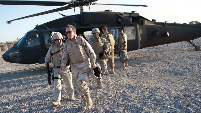 Adm. Mike Mullen, chairman of the Joint Chiefs of Staff arrives at Forward Operating Base Jackson, Afghanistan on April 19, 2011. 