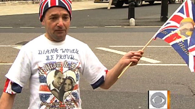 Royals groupie John Loughrey, 56, is first to grab spot outside Westminster Abbey awaiting April 29, 2011 royal wedding of Prince William and Kate Middleton. He arrived April 26. 