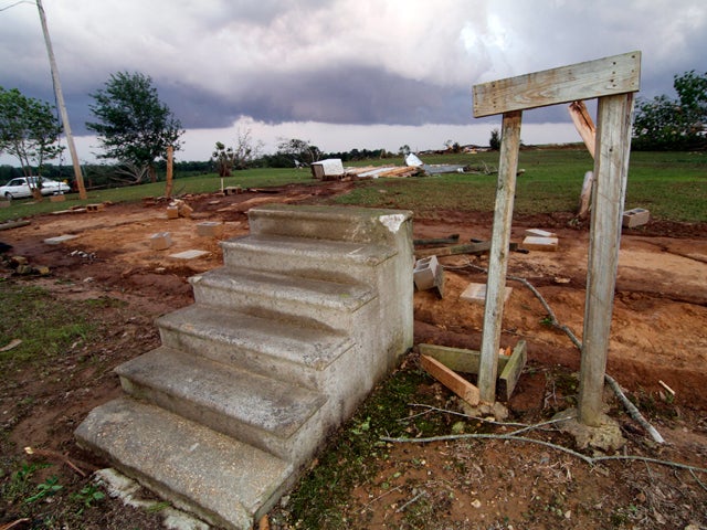 remains of a tornado demolished mobile home 