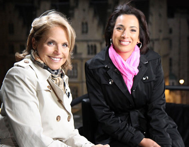 CBS Evening anchor Katie  Couric  and CBS News correspondent Michelle Miller  share a  quiet moment together in London on April 28, 2011. 