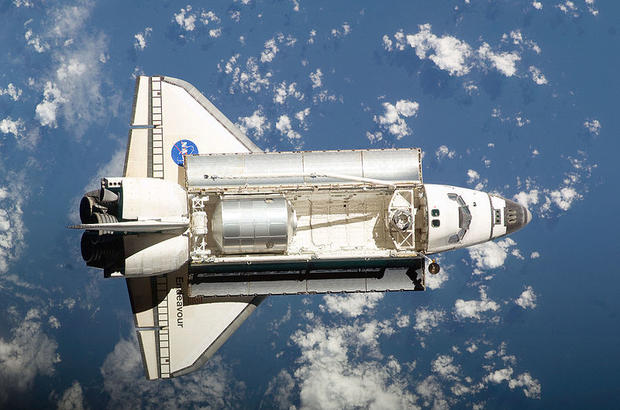 Endeavour prepares to perform the Rendezvous pitch maneuver prior to docking with the International Space Station on November 16, 2008.  The Leonardo Multi-Purpose Logistics Module can be seen in the cargo bay carrying more than 14,000 pounds of cargo to  