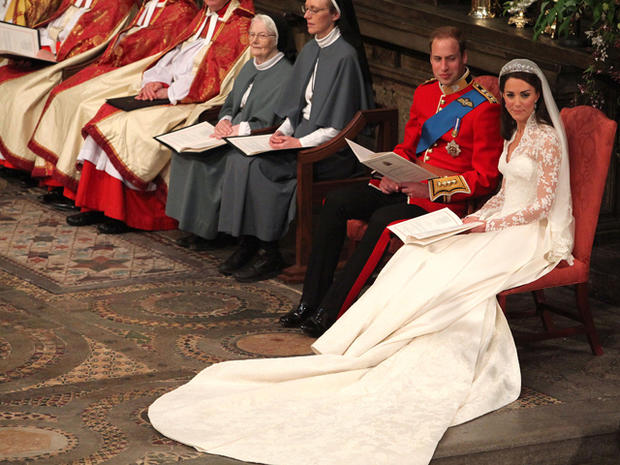 Britain's Prince William and Kate Middleton at Westminster Abbey, London, during their wedding service 