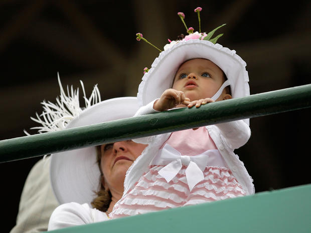A baby looks on from the grandstands during the 137th Kentucky Derby at Churchill Downs on May 7, 2011, in Louisville, Ky. 