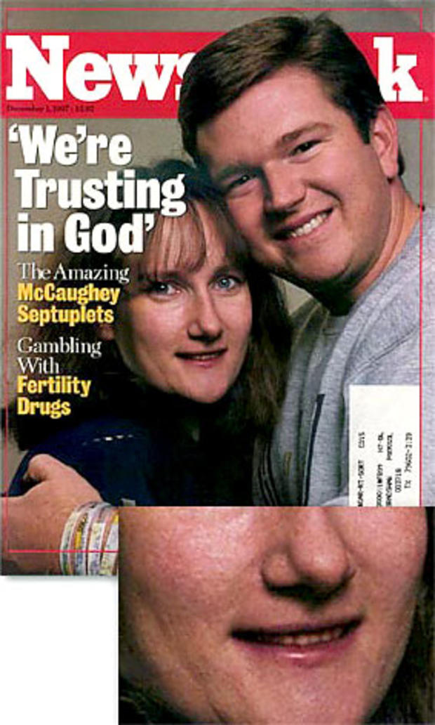 Parents of septuplets, Kenny and Bobbi McCaughey, appeared on two magazine covers, one doctored and one undoctored. 