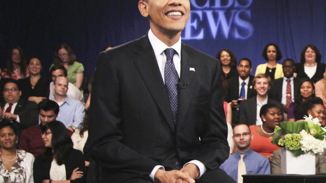 President Barack Obama smiles during a break at a CBS News Town Hall Meeting on the economy, Wednesday, May 11, 2011, at the Newseum in Washington. (AP Photo/Carolyn Kaster) 