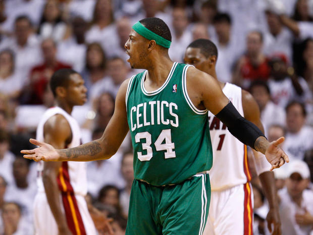 Paul Pierce reacts after making a foul 