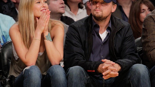 Bar Refaeli, left, and Leonardo DiCaprio attend a game between the Oklahoma City Thunder and the Los Angeles Lakers on April 27, 2010, in Los Angeles.  