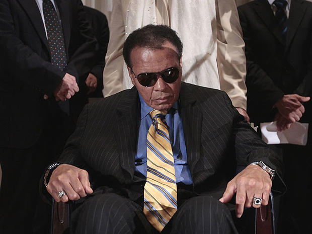 Boxing legend Muhammad Ali is seen during a news conference at the National Press Club in Washington, Tuesday, May 24, 2011, with other prominent American Muslim and clergy, as they joined the families of the two U.S. hikers detained in Iran to appeal for 