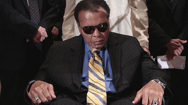 Boxing legend Muhammad Ali is seen during a news conference at the National Press Club in Washington, Tuesday, May 24, 2011, with other prominent American Muslim and clergy, as they joined the families of the two U.S. hikers detained in Iran to appeal for 