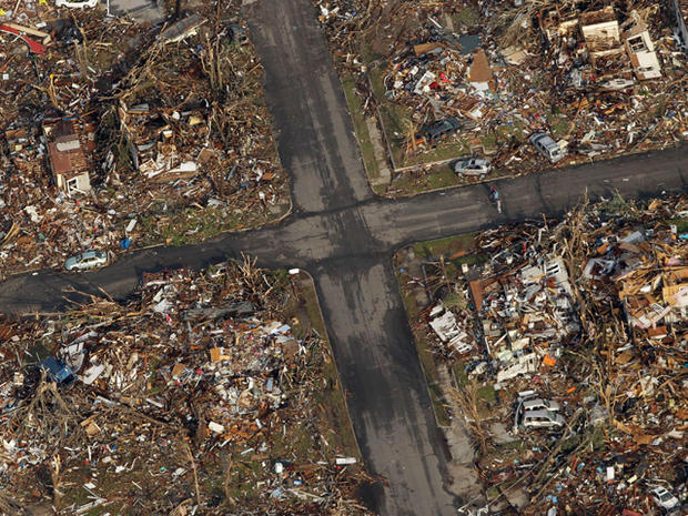 A destroyed neighborhood is seen in Joplin, Mo.  