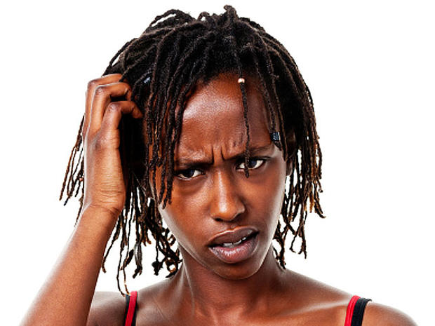 confused, woman, scratching head, dreads, african american, stock, 4x3 