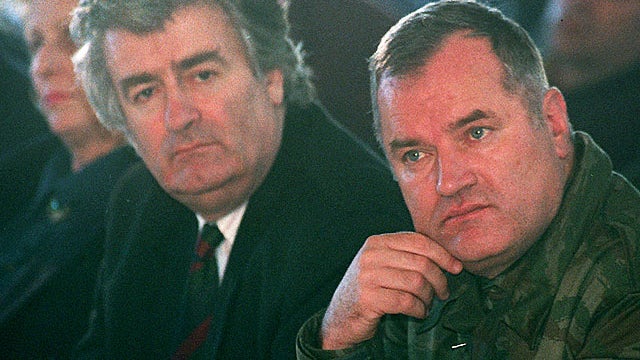 Undated file photo showing top war crimes fugitives Bosnian Serb wartime military commander Ratko Mladic, right, and political leader Radovan Karadzic.  