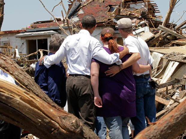 President Barack Obama with residents views damage 