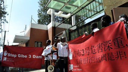 Protesters outside the Chinese Embassy in Nairobi 