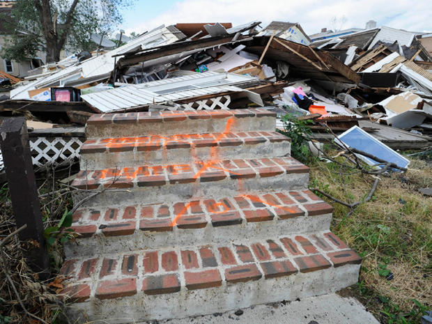 Stairs lead to the destroyed home 