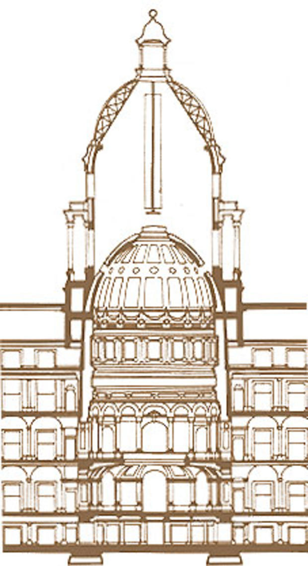 Side drawing of the capitol rotunda and outer dome  