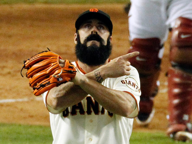 Brian Wilson celebrates after the last out 
