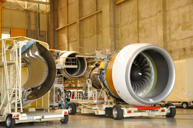 Engine open and on wing 