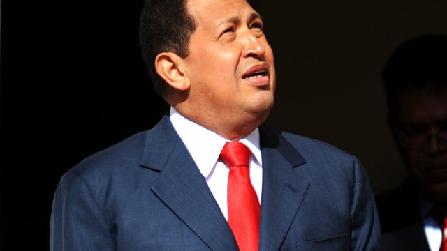 Venezuelan President Hugo Chavez is seen during the welcoming ceremony of Peruvian President-elect Ollanta Humala at the Miraflores presidential palace in Caracas, Venezuela, July 15, 2011. 