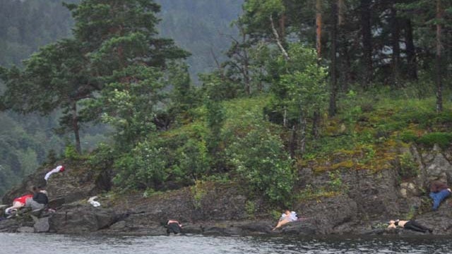 Photo obtained by CBS News shows victims of shootings on island of Utoya in Norway on Friday 