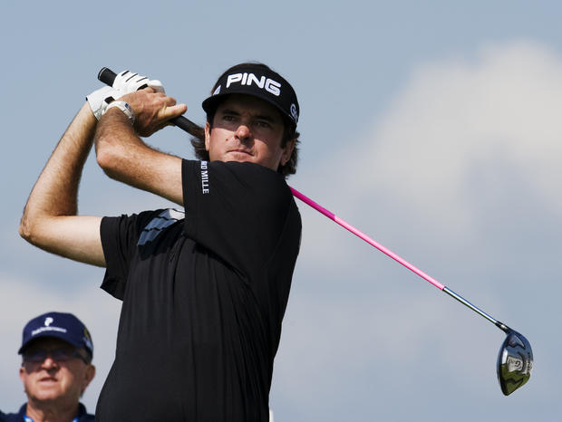 US golf player Bubba Watson tees off the 