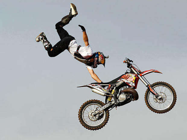 A stunt rider of Red Bull X-Fighters performs 