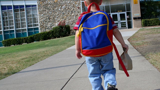 Schoolboy walking up to school 