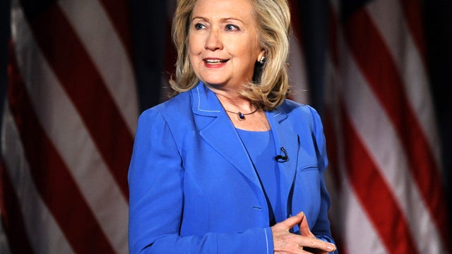 Secretary of State Hillary Clinton arrives at an event at the National Defense University in Washington Aug. 16, 2011. 