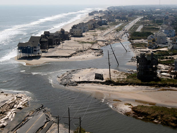 A flooded road is seen in Hatteras Island 