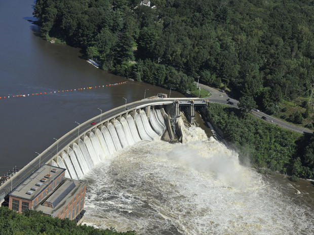 Water from the Housatonic River is seen at Stevenson Dam in the aftermath of Tropical Storm Irene, in Monroe, Conn., Aug. 29, 2011.   