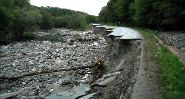 The washed out Route 4 in Mendon, Vt 