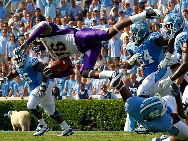 Eric Ebron upends James Madison's Dean Marlowe  