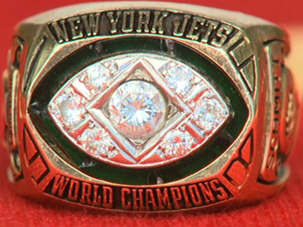 The NFL championship ring from Super Bowl III that former New York Jets center John Schmitt lost in Hawaii is seen in this undated image. 