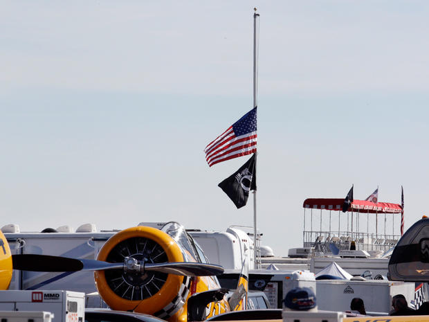 Flags fly at at half-staff at the Reno Air Races in Reno, Nev. 
